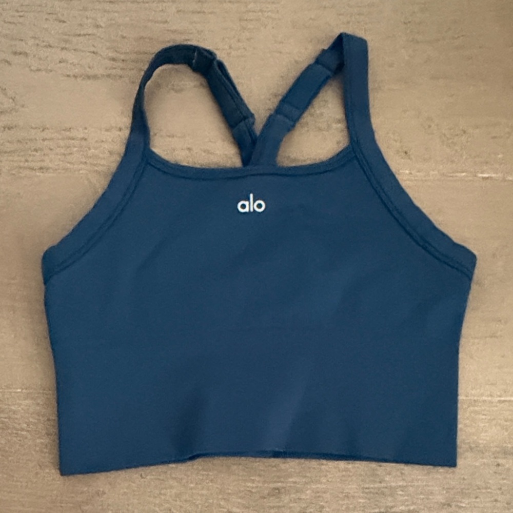 Alo seamless rib favorite bra tank. Limited color drop eclipse blue.
